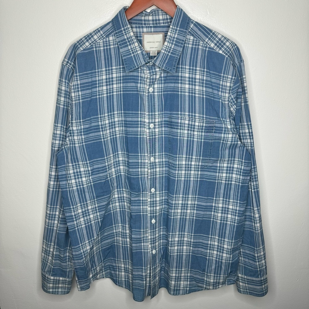 American Eagle Super Soft Plaid Button Down Shirt 100% Cotton Size XL